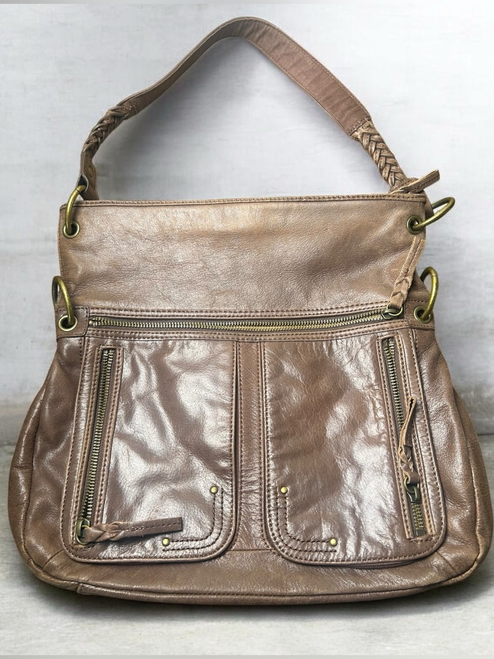 The Sak Brown Leather Shoulder Bag Hobo Purse